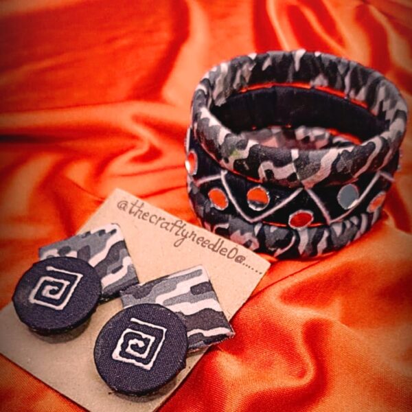 Urban Camo Bangle & Earring Set (Black)
