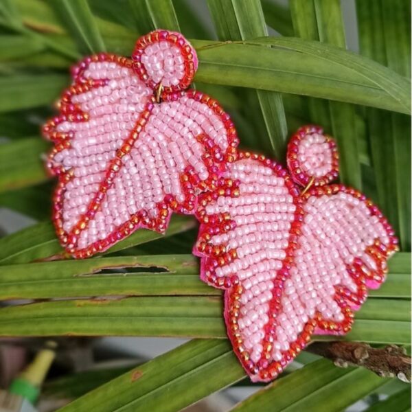 Pink Leave Pearl Earrings